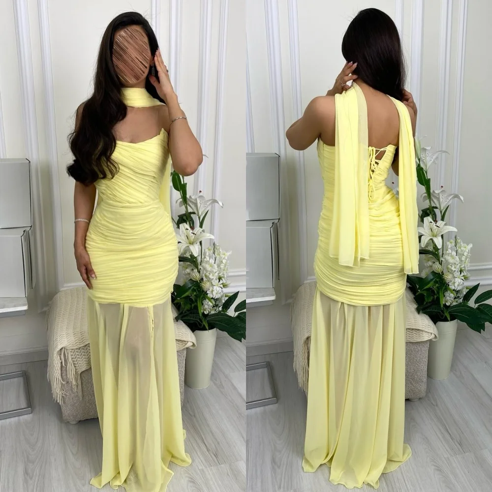 

Customized Elegant Chiffon Pleat Criss-Cross Straight Strapless Long Dresses Bespoke Occasion Dresses Casual Simple High Quality