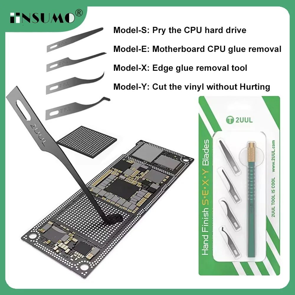 2UUL 4 In 1 Hand Finish SEXY Blades Set for Macbook CPU IC Glue Removal PCB Underfill Cleaning Hand Polished Scraping Pry Knife