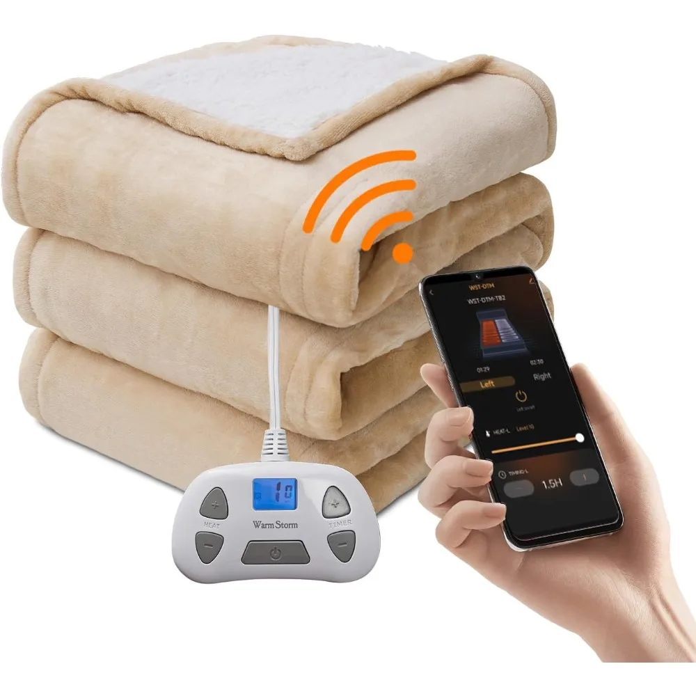 Heated Blanket Electric Single Controller Anti-static Flannel and Sherpa Heating Blanket with 10 Heating Levels Electric Blanket