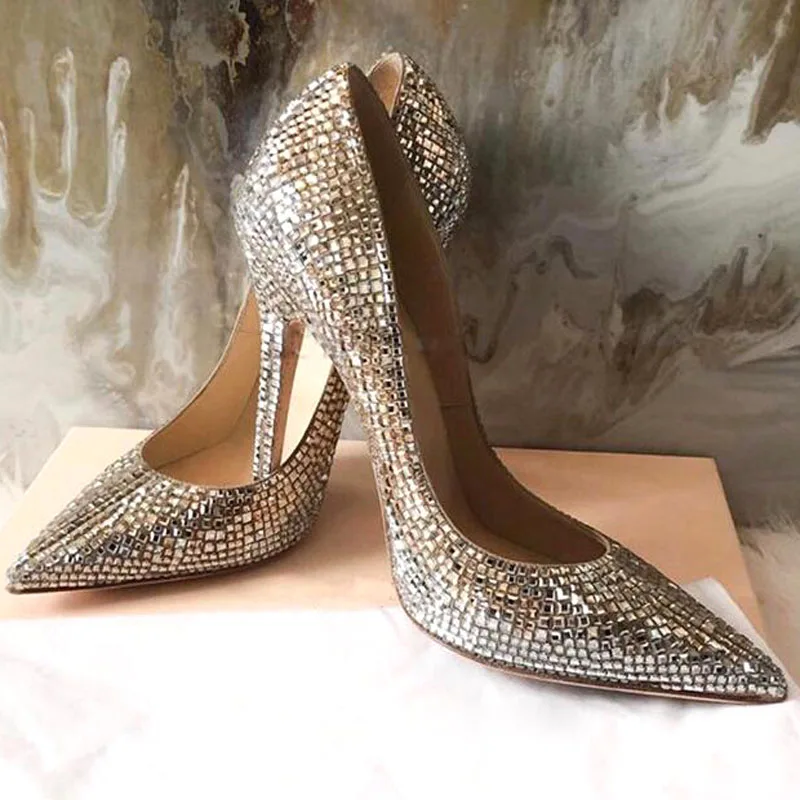 Ins Hot Glasses Rhinestone Wedding Pumps Stiletto Heel Woman Party High Heel Shoes Crystal Bling Bling Pointed Toe Lady Heel