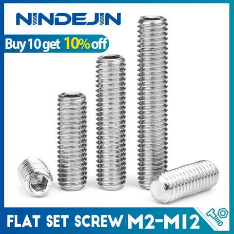 2-50pcs Hex Socket Set Screw Flat Point Grub Screw M2 M2.5 M3 M4 M5 M6 M8 M10 M12 Stainless Steel Hexagon Headless Set Screw