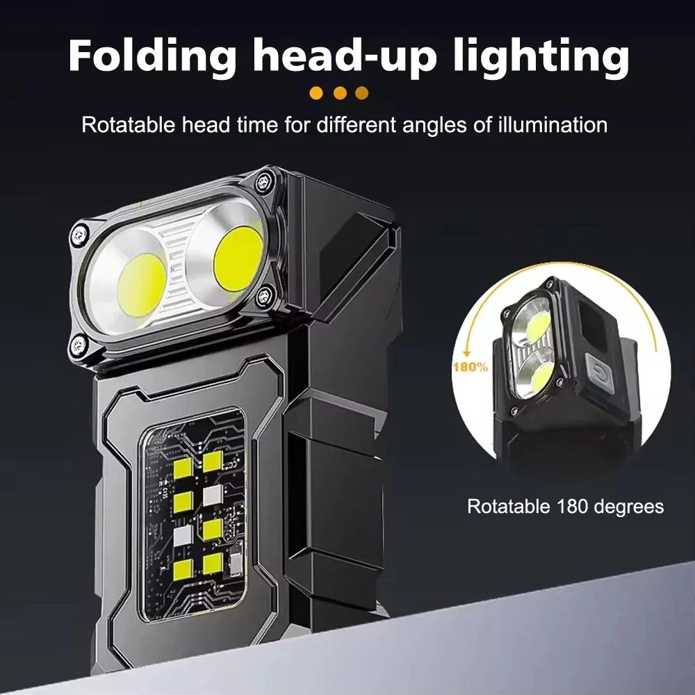 

keychain Flashlight Sensor Headlight 800LM Type-C Rechargeable Work Light With Magnet Metal Clip Camping Lantern 90 Rotatable