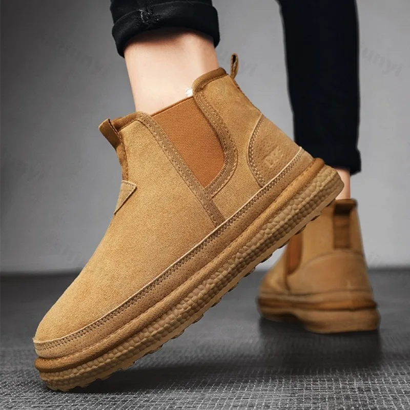 

2025 Winter New Men's Retro Warm Hairy Casual Snow Boots Solid Fashion Versatile Plush Comfortable Slip on High Top Cotton Boots