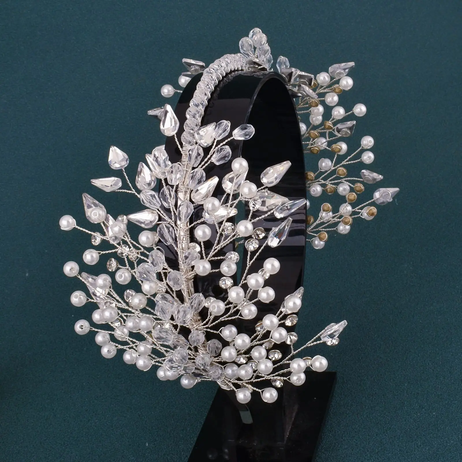 DZ163 Aro para el pelo de novia con perlas y diamantes de imitación, tocado de cadena con cristales brillantes, Tiara para boda, diadema para novia, accesorios para el cabello para mujer