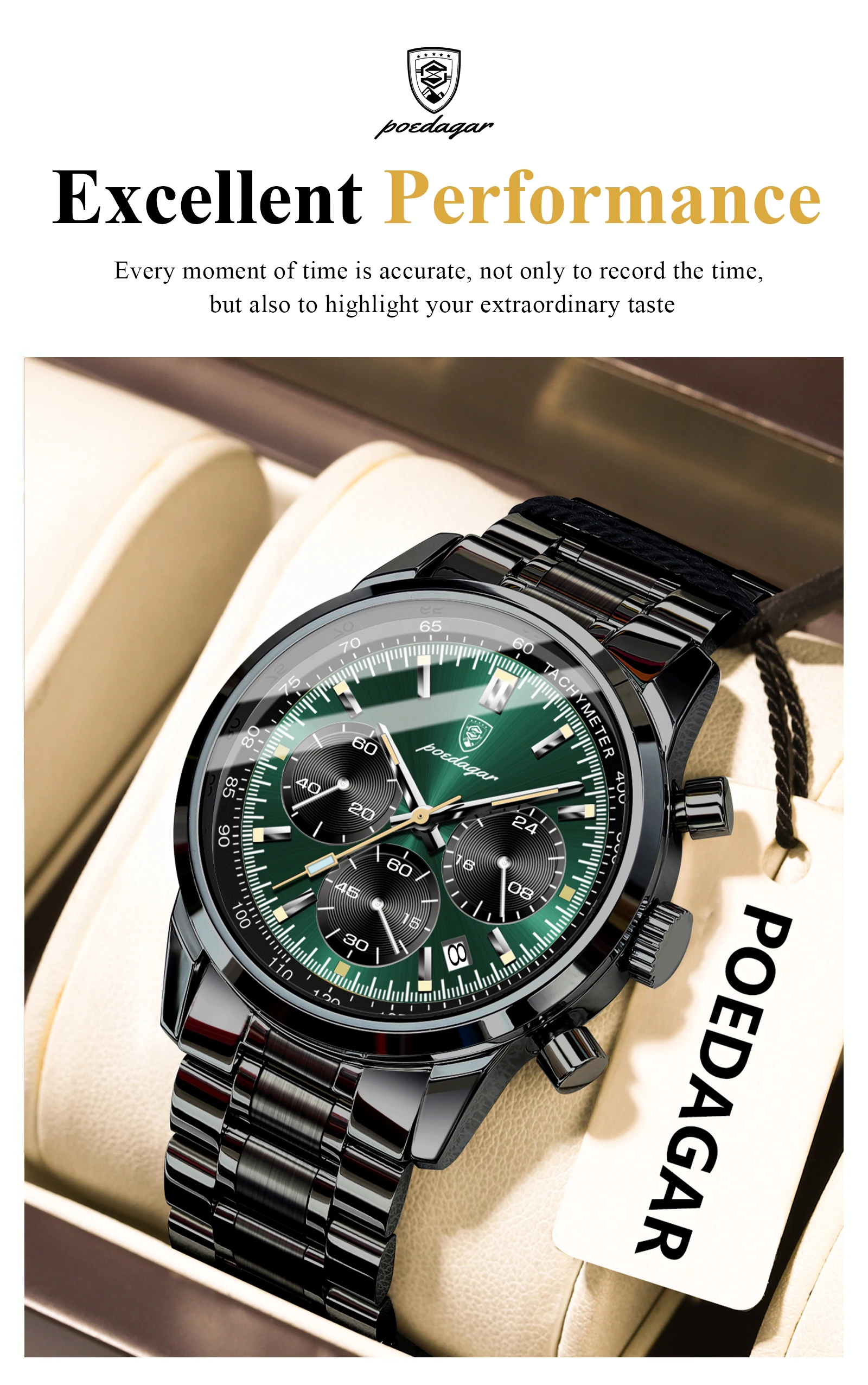 POEDAGAR Top Luxus Männer Uhr Wasserdicht Leucht Datum Chronograph Mode herren Quarzuhr Edelstahl Sport Mann Uhren – Detail 3