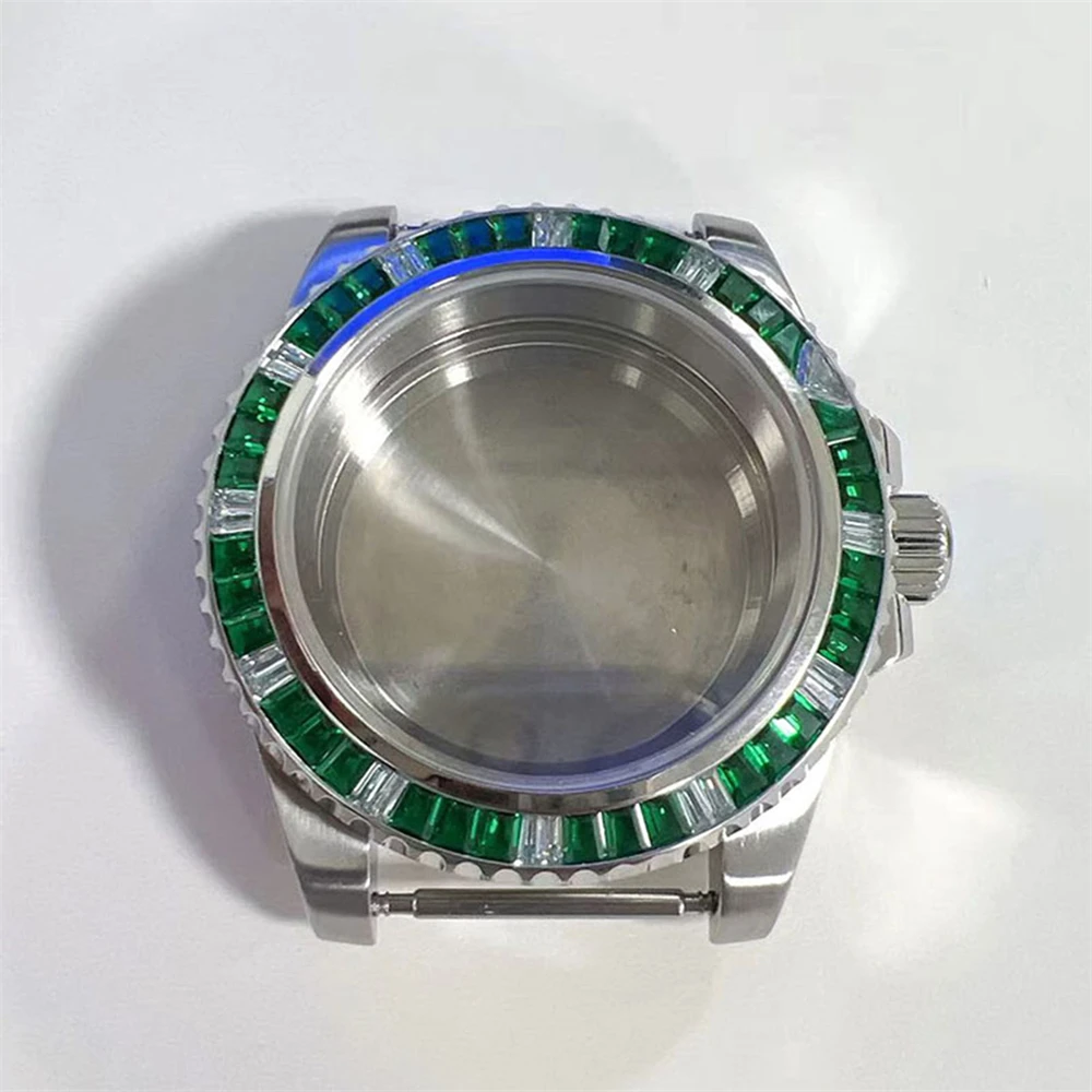 40MM Stainless Steel Crystal Watch Case Unidirectional Counterclockwise Ratchet Rotating Sapphire Glass for NH35A NH36 Movement