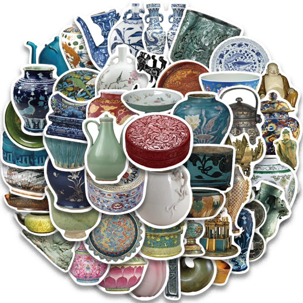 50pcs Chinese Heritage Antique Culture Sticker for Notebook Luggage Scrapbook Skateboard Aesthetic Graffiti Waterproof