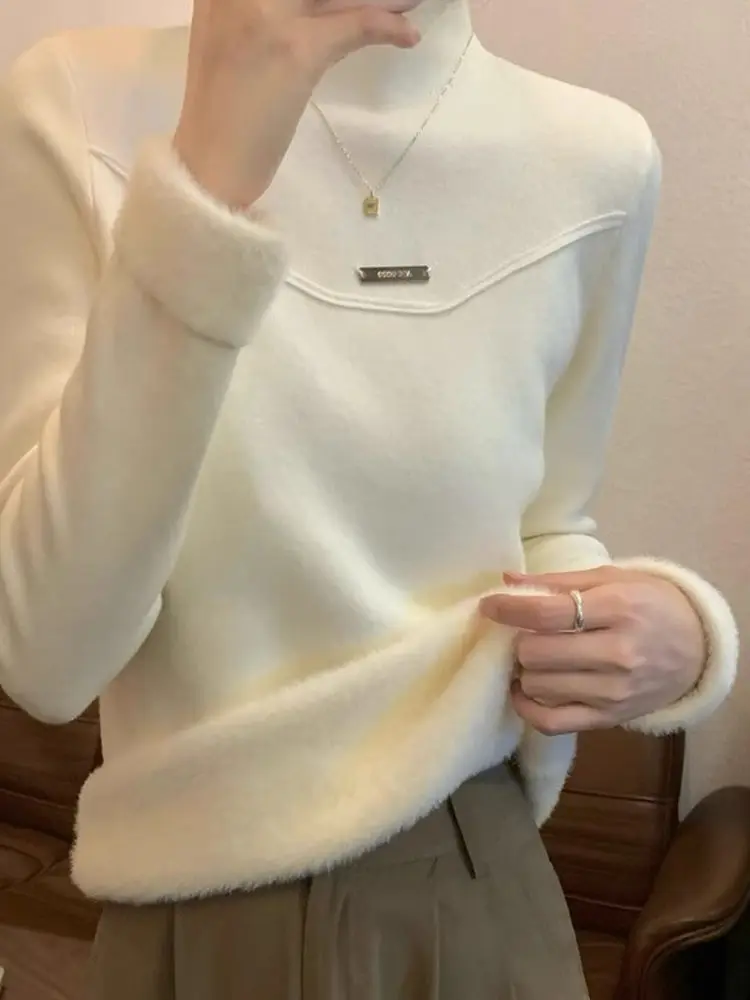 

Thiened f-High Collar One-Piece Fce Knitted Base irt Women's Slim Fit Winter Elastic Warm Sweater Inner Wear Trend