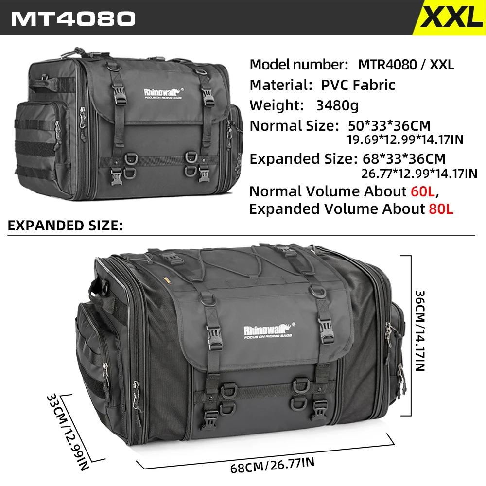 Rhinowalk Motorfiets Reisbagage Tas Waterdicht 19L-80L Uitbreidbaar Grote Capaciteit Motor Staart/Kofferbak/Rack Tas Voor de meeste motorfietsen - afbeelding 1