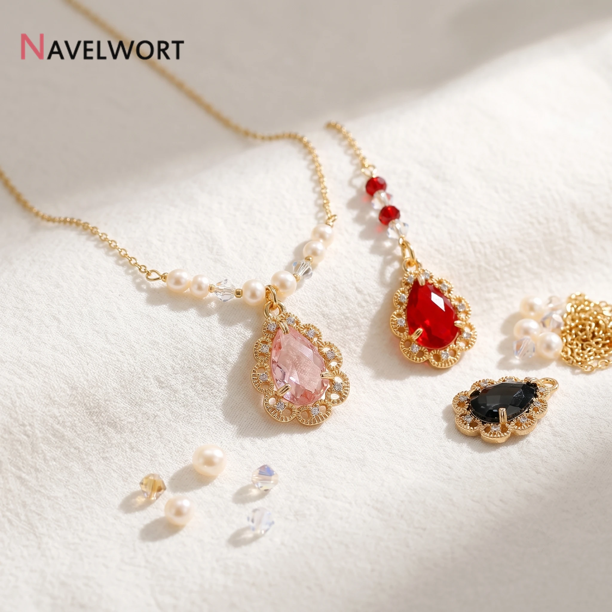 18K Gold Plated Crystal Glass Pendants Hollow Out Teardrop Charms For DIY Bracelet Necklace Making Accessories,Jewelry Pendant