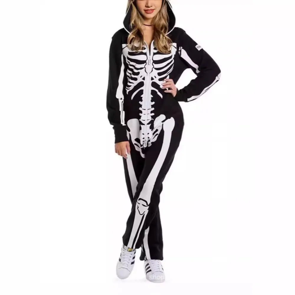 Fantasia de esqueleto masculina, macacão de fantasia de esqueleto – roupas de Halloween, unissex