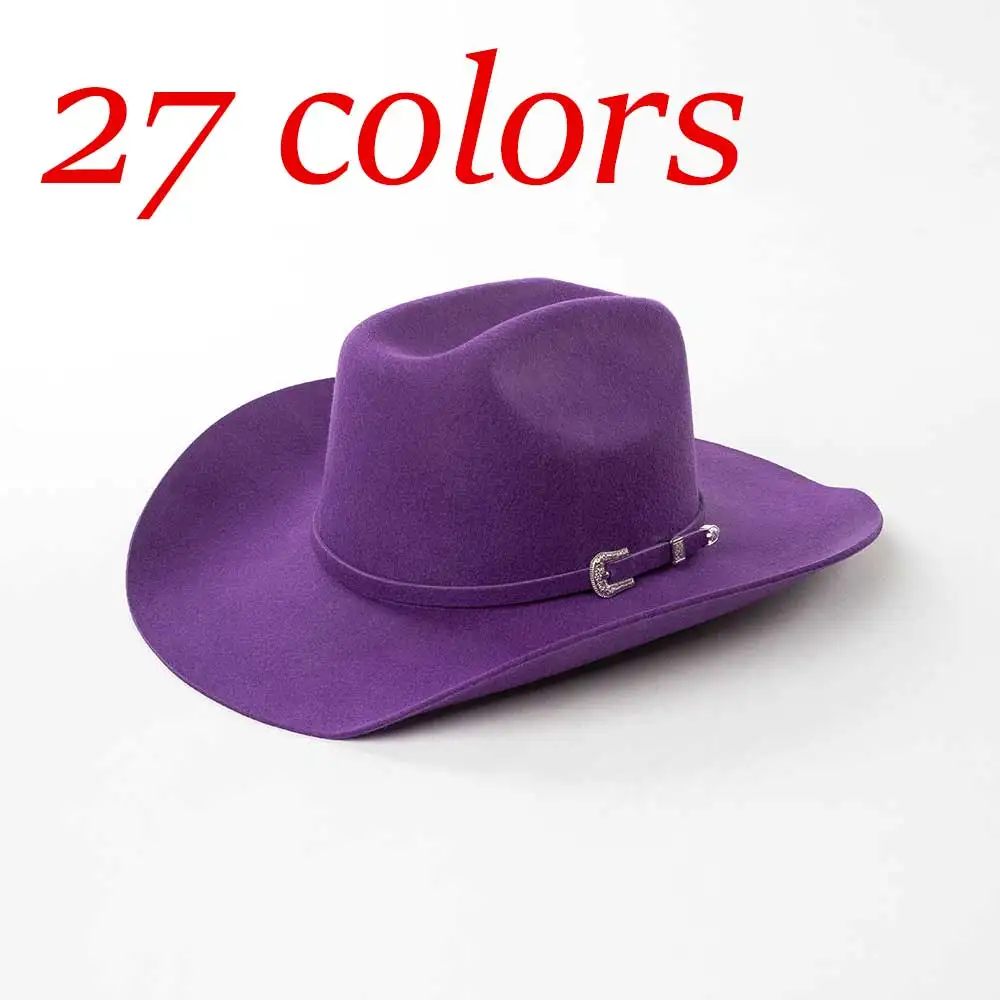 Dark purple 100% wool cowboy hat autumn and winter same color accessories classic jazz hat curled cowboy hat wide brim hat
