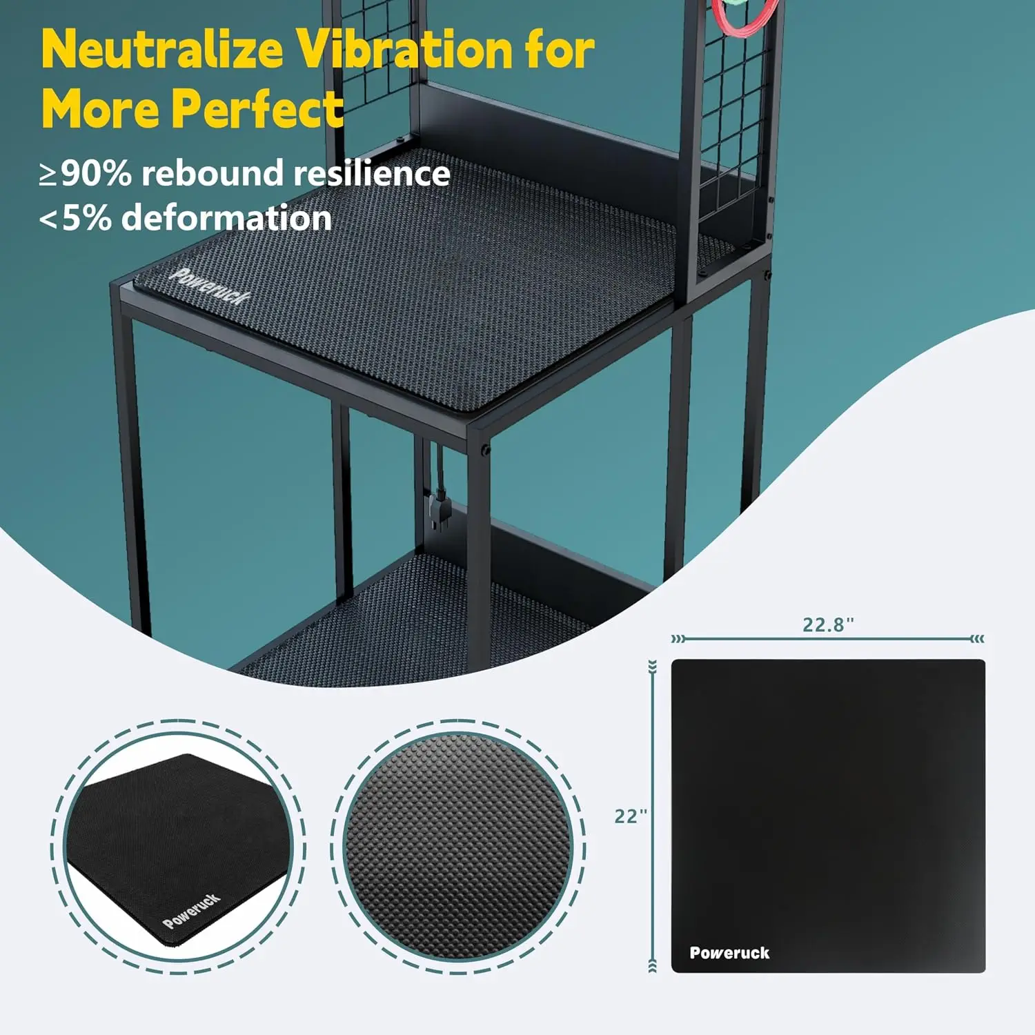 Large 3D Printer Stand Power Hub High Density Polymer Vibration Damping Pads Elevated Storage Locking Wheels