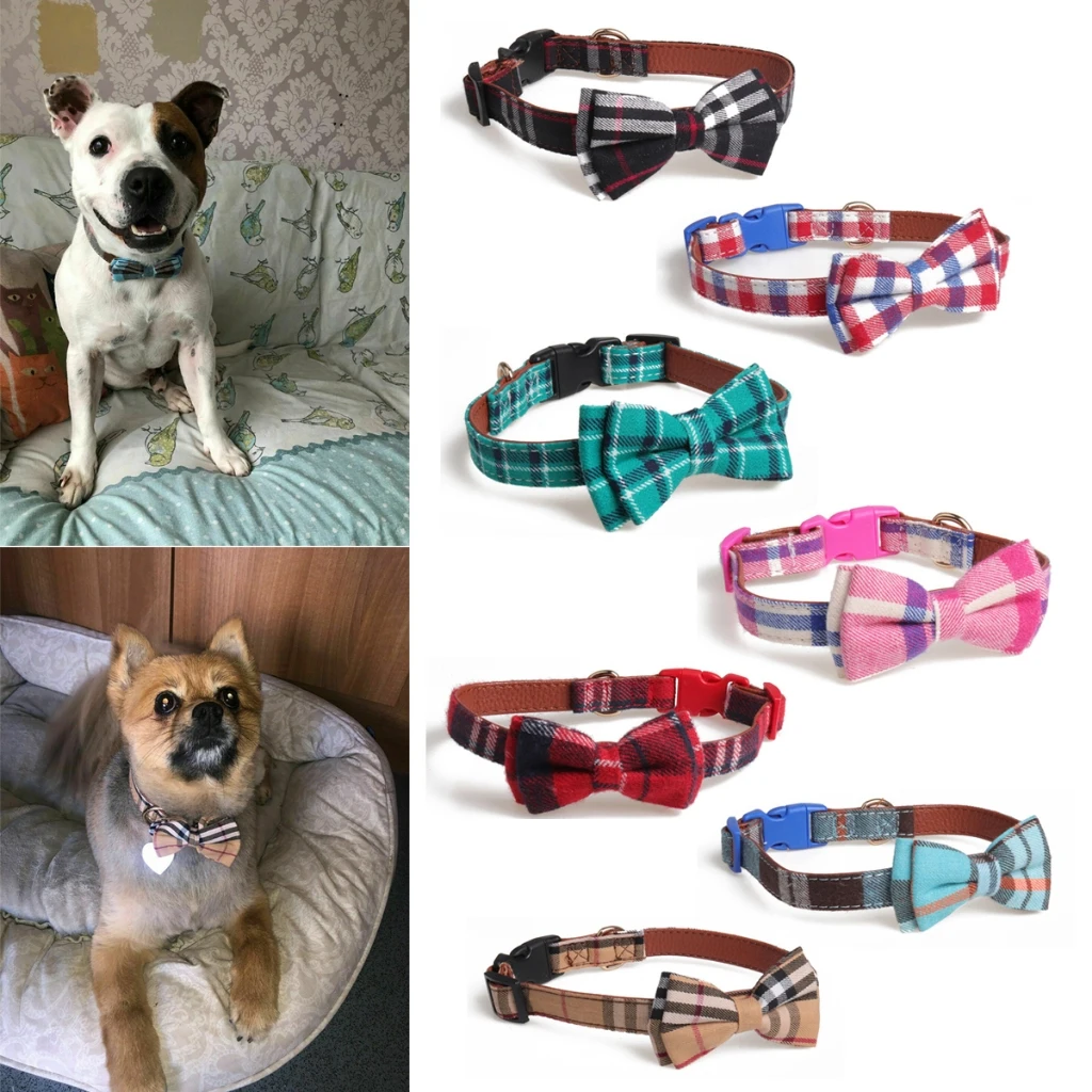 

Upgrade Adjustable PU Elastic Cat Collar Solid Color Bowknot Puppy Chihuahua Collars Safety Buckle Cats Bow Tie Pets Accessories