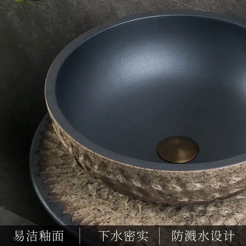 Counter basin Anti-splashing washbasin Single basin Ceramic art retro Household bathroom