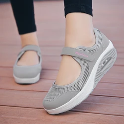 5CM Heels Women Mesh Loafers Walking Shoes Sports Outdoor Light Flats Breathable Fitness Sneakers Black Mary Jane Size 35-42