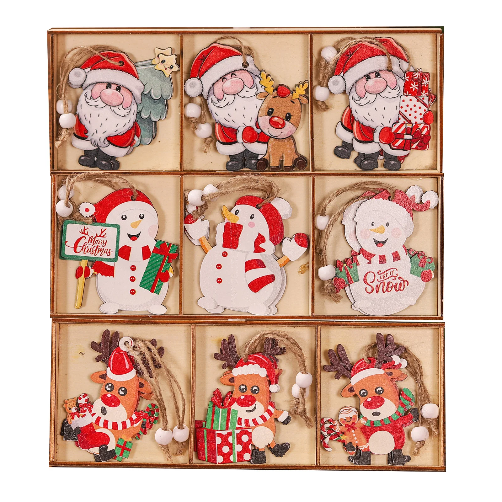 9pcs Wooden Santa Claus Pendant Merry Christmas Decorations for Home Navidad Elk snowman Ornaments Xmas Tree Decor Noel New year