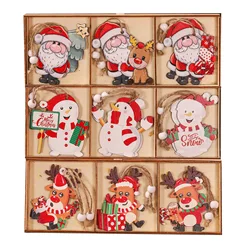 9pcs Wooden Santa Claus Pendant Merry Christmas Decorations for Home Navidad Elk snowman Ornaments Xmas Tree Decor Noel New year