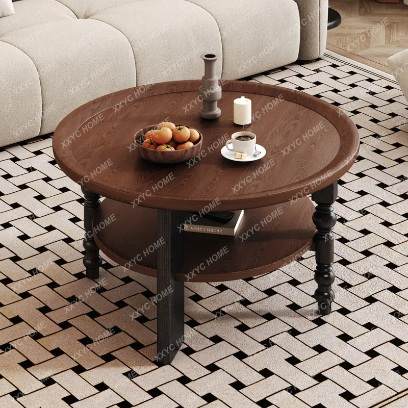 

Y Vintage Style Solid Wood Round Coffee Table High-end Ash Wood Living Room Coffee Table