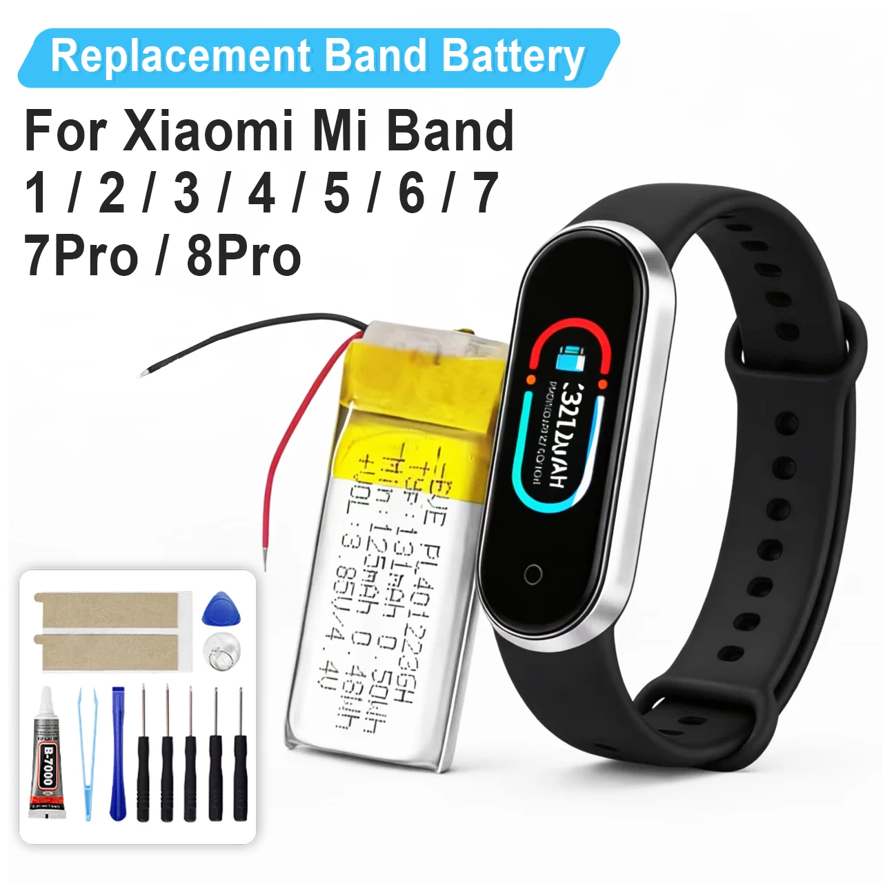 Brandneuer, leistungsstarker Ersatzakku für Xiaomi Mi Band 1 2 3 4 5 6 7 7Pro / 8Pro Smart-Armband + Werkzeuge
