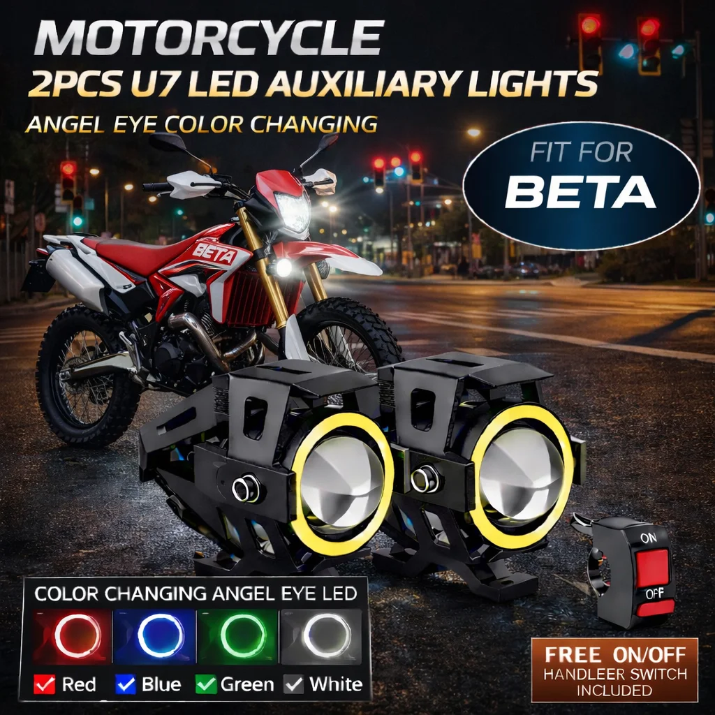 Waterproof Motorcycle LED Headlight 3000LMW U7 Motorbike LED Driving Fog Spot Light with Switch For Beta Evo 250 300 80 Junior