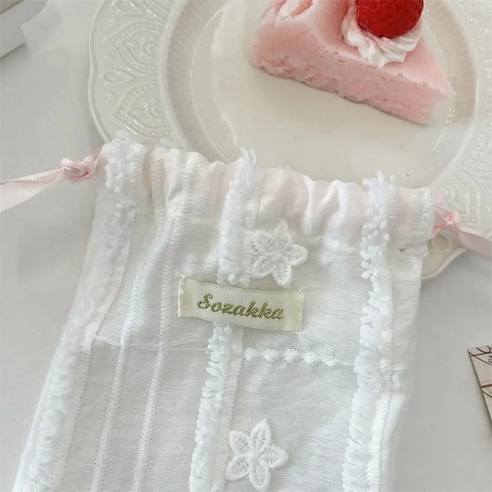 Solid Color Lace Drawstring Storage Bag Small Cloth Bag Portable Cosmetic Bag Sundries Storage Large Capacity Cloth Handbag