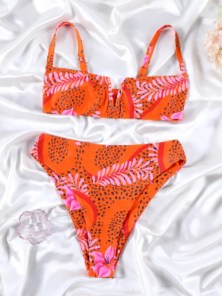 Rinabe orange Bikinis Badeanzug mit hoher Taille Frauen Bade bekleidung Beach wear Print Badeanzug zweiteilige Bikini-Sets Biquinis