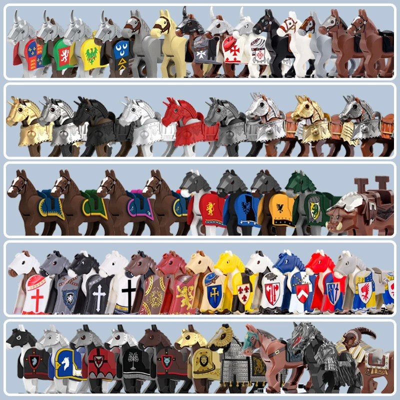 Castillo Medieval, serie de caballos de guerra militares, bloques de construcción, figuras de soldado, montar en sillín, accesorios de caballero, juguetes de ladrillos de jabalí