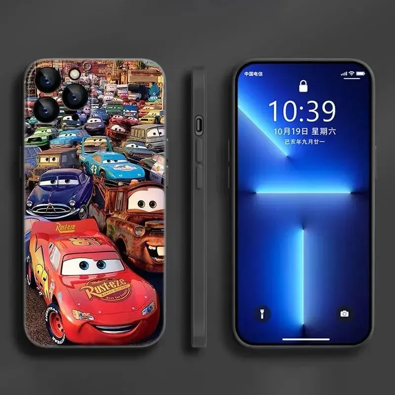 Applicable mobile phone iPhone13 Pro 15 13mini mobile phone case Cartoon Lightning McQueen black silicone mobile phone case