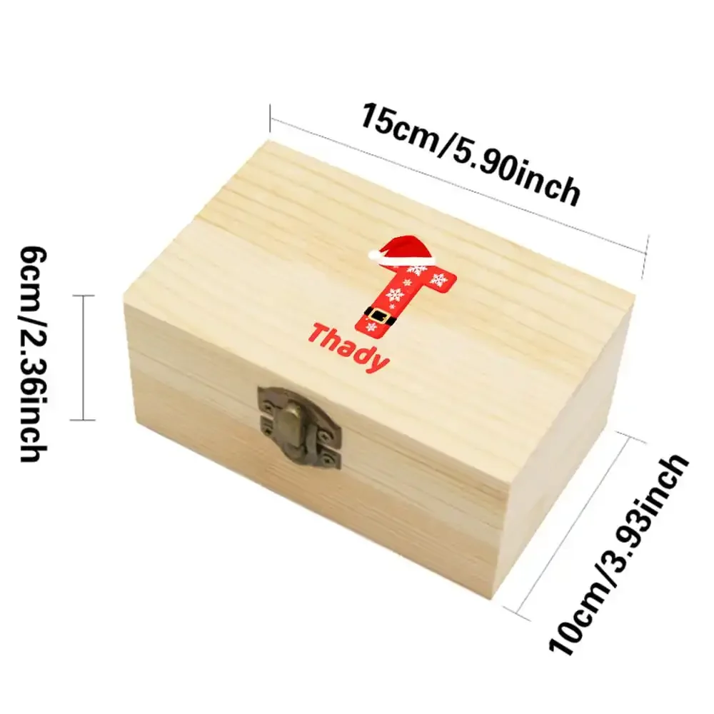Customized Name Vintage Wooden Storage Box Jewelry Ring Display Case Organizer Desktop Treasure Chest Christmas Santa Claus