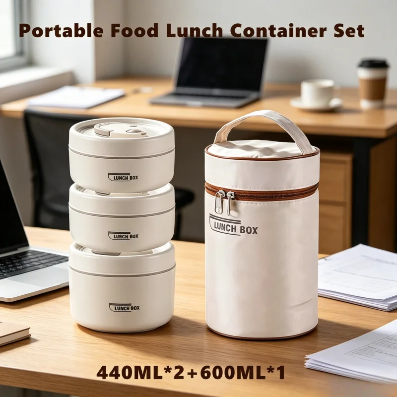 Portable Insulated Stackable Food Containers, 3 Separate Compartment Thermal Lunch Box for Adult Kid Office School Meal Prep