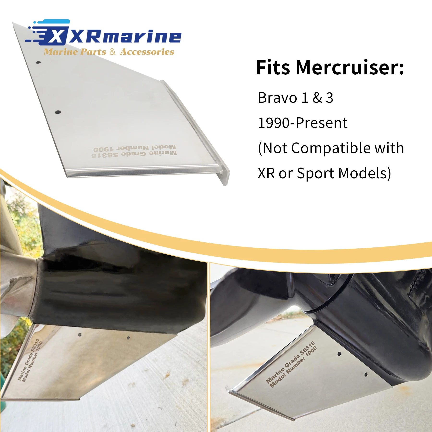Skeg Guard Compatible with Mercury Mercruiser Bravo 1 3 Sterndrive 1990-Up Stainless Steel Polished Protector with Drain