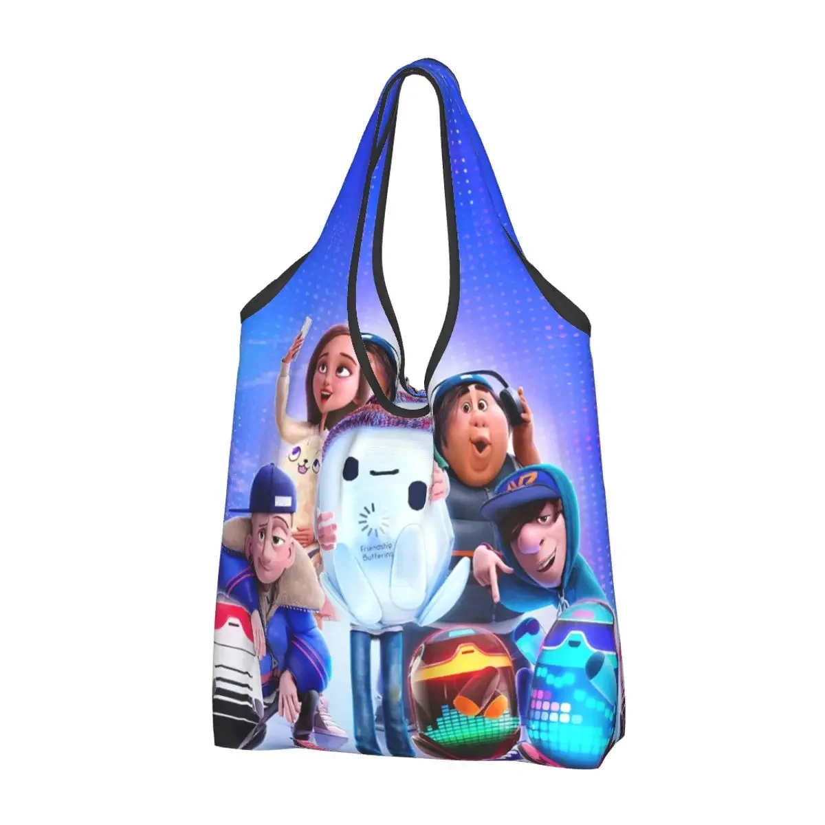 

Custom Ron's Gone Wrong Shopping Bags Portable Big Capacity Grocery Animated Science Fiction Adventure Movies Shopper Tote Bags