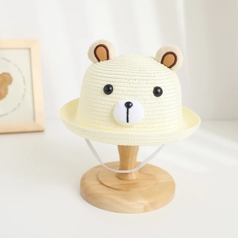 Spring and Summer Children Cartoon Pattern Cute Bear Fashion Simple Girl Out Sun Shade Straw Breathable Fisherman Hat