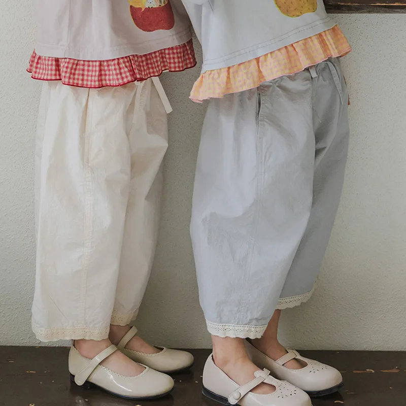 

2025 Spring Strawberry Shan Korean Girl Sweet and Comfortable Lace Lace Loose Radish Wholesale Girls' Casual Pants