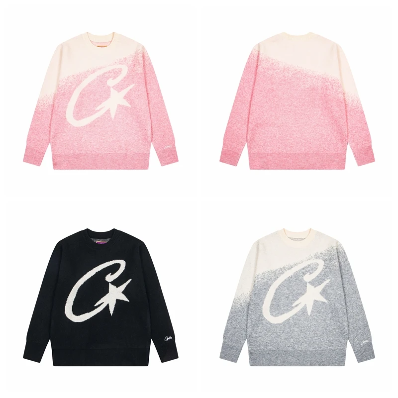 

Long Sve Knitted Sweater Casual Hip Hop Faionable Warm Men's Faion Trendy Wool Blend American Sle round Ne Sweater