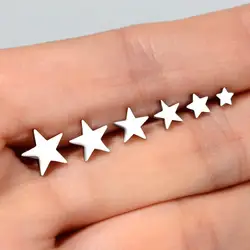 2PC Fashion Silver Color Female Stainless Steel Piercing Earring Cute Sweet Mini Star Stud Earrings For Girls Minimalist Jewelry