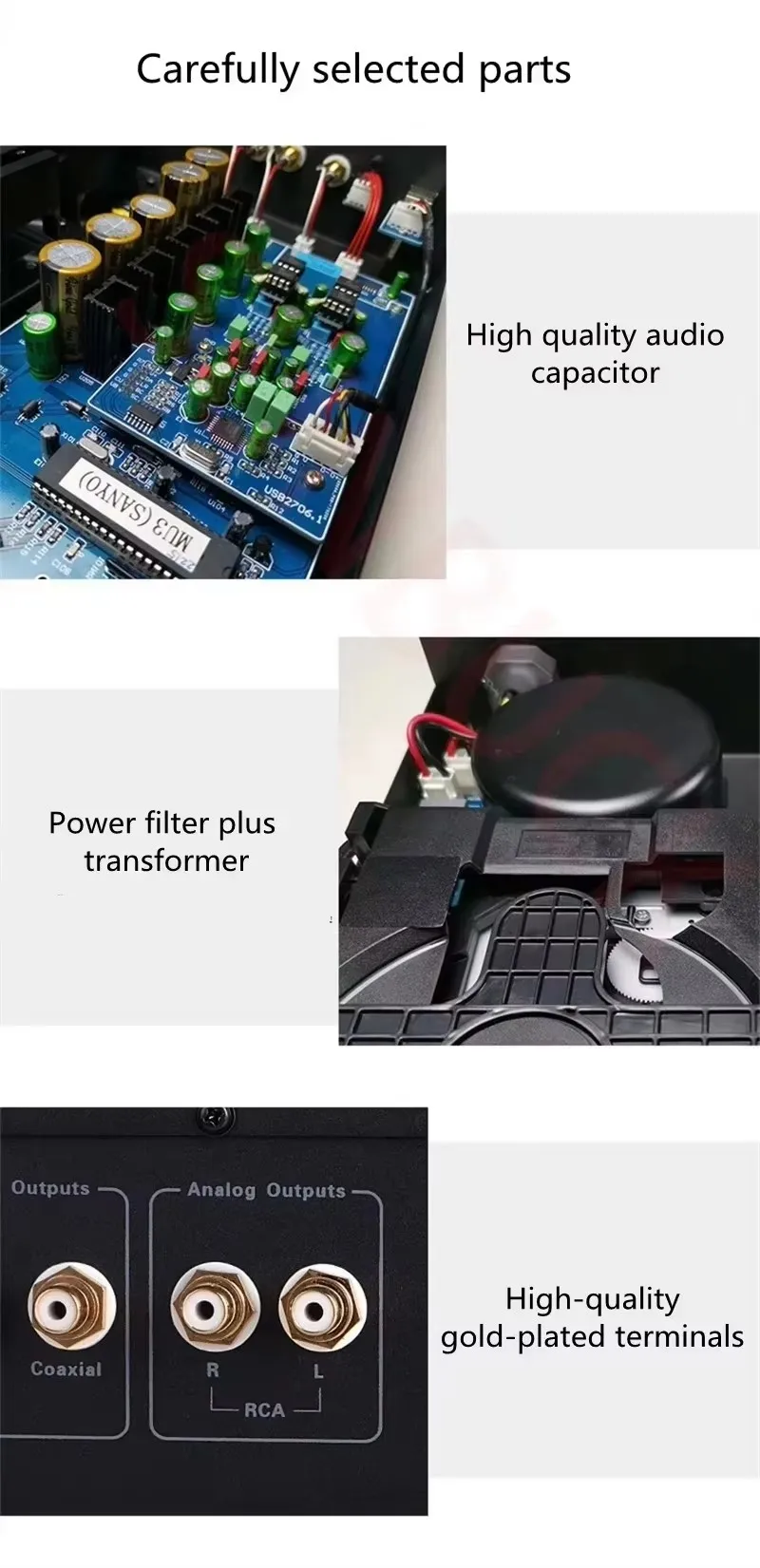 SUNBUCK Music CD-MU3 CD Turntable Player CS4398 Lossless Decoder USB Input HIFI CD carousel Player