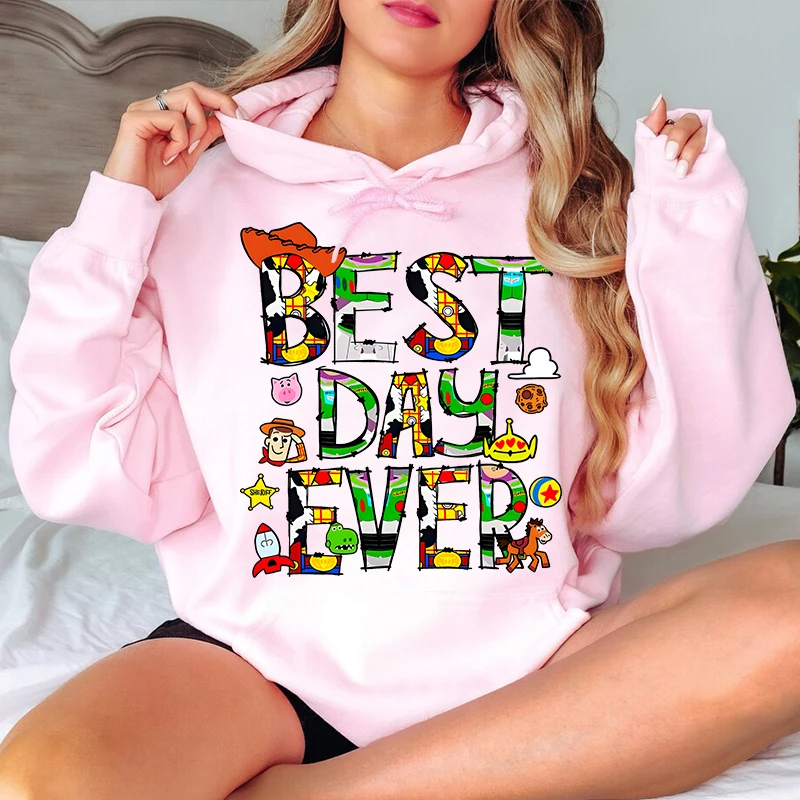 Best Day Ever Disney Toy Story Printed Women's Hoodie Casual Sweater Loose Top Personalized Women's Clothing