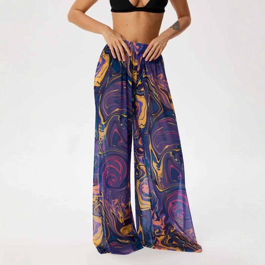 

Легкие женские брюки-юбка с защитой от солнца SPF35, быстросохнущие летние пляжные брюки, свободная эластичная талия, эффект струящейся юбки.