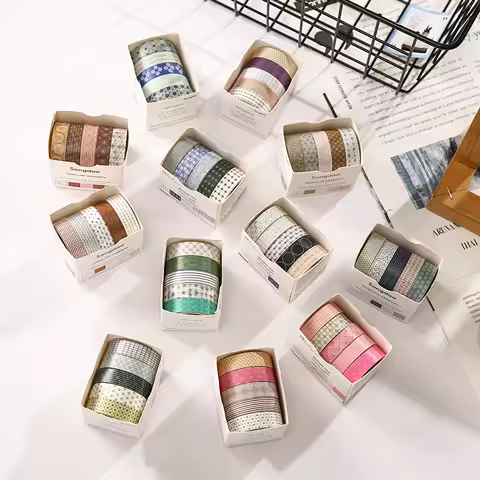 5 Rolls/set Flowers Striped Grid Washi tapes Cute Stickers Masking Tape Aesthetic Stationery Scrapbooking journal decoration