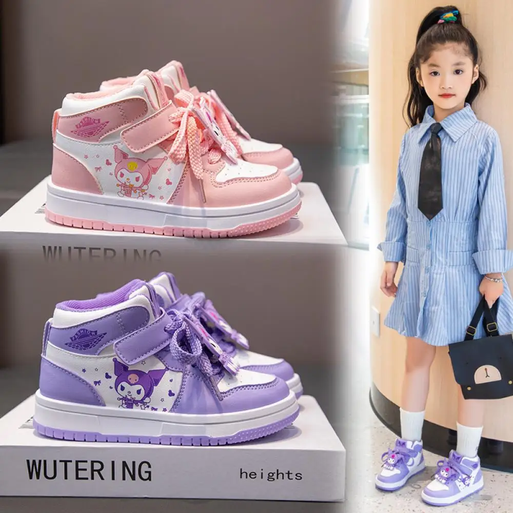 

Sanrio Kuromi аниме Kawaii Ins модная обувь для доски милая весенне-осенняя кожаная дышащая повседневная обувь кроссовки подарки для детей