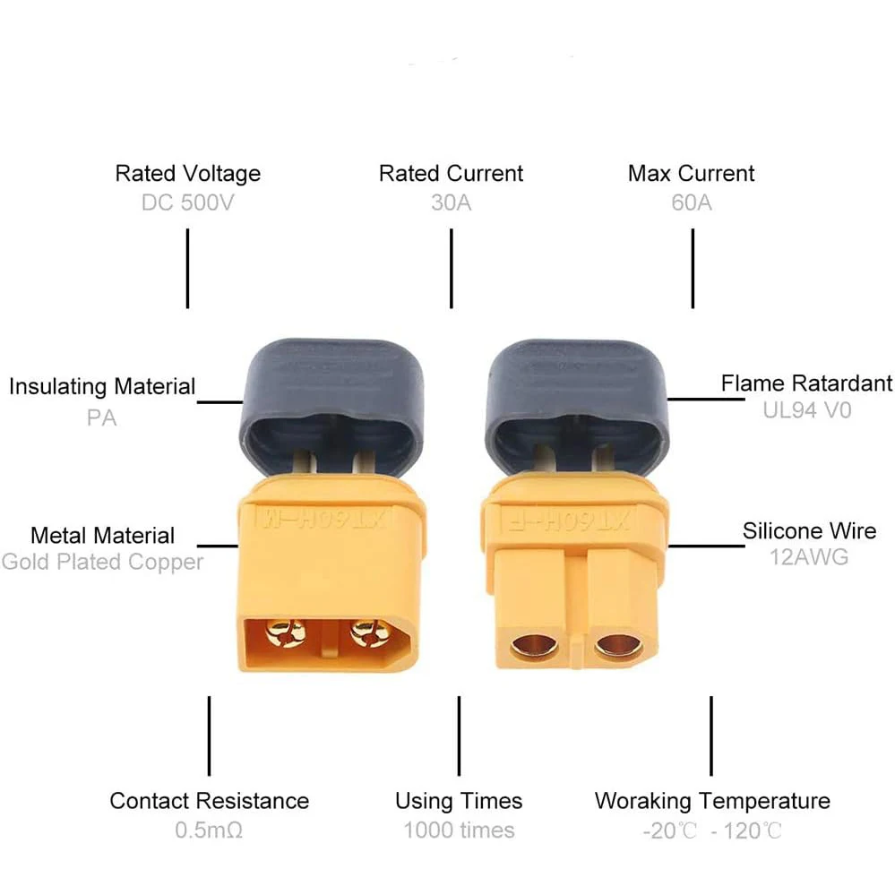 5 Pair XT60H (XT60 Upgrade) Connectors, XT60H Male Female Bullet Connectors Plugs with Sheath for Lithium Battery RC Planes Car