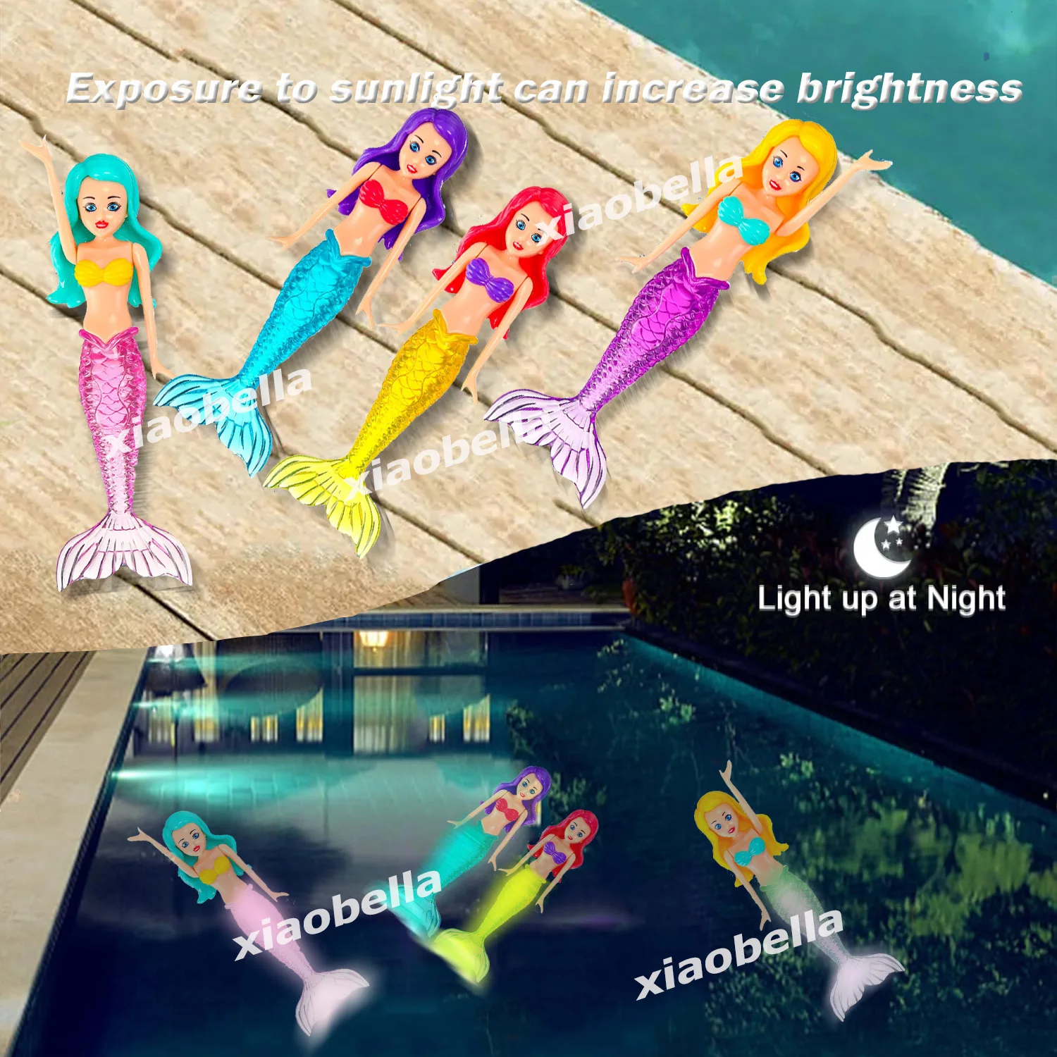 Set di 4 giocattoli da immersione a forma di sirena che si illuminano al buio, giochi da bagno e piscina all'aperto per bambini piccoli, ragazzi, ragazze, adolescenti e adulti