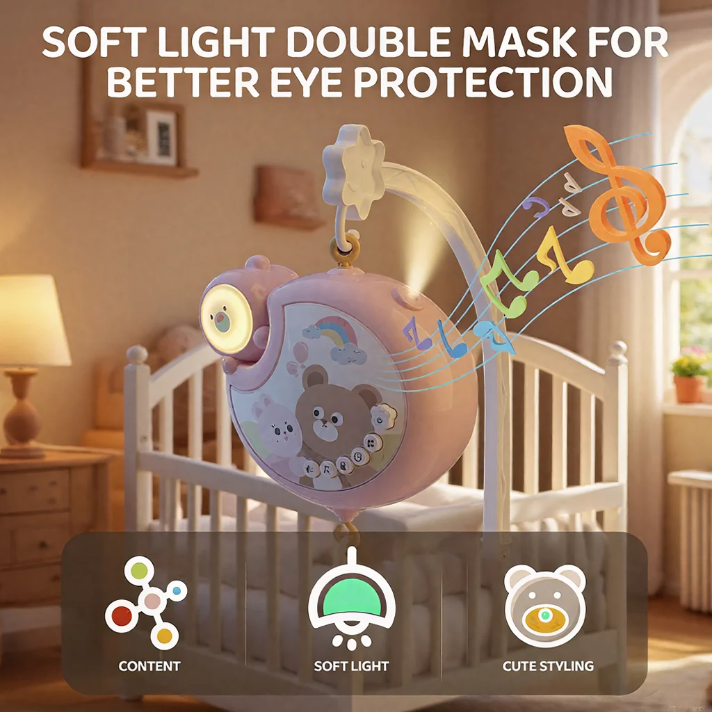 Zabawki do zawieszenia na łóżeczku dziecięcym, z grzechotkami i różnymi ozdobami do zawieszenia, wspomagają rozwój wzrokowy i słuchowy dziecka.