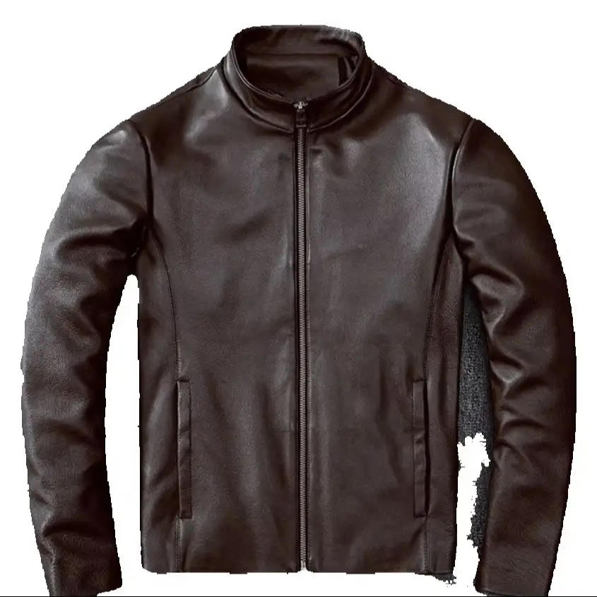 

Men's Slim Fit Genuine Cowhide Jacket plus Size Black Minimalist Business Casual Dad's Coat Free Delivery