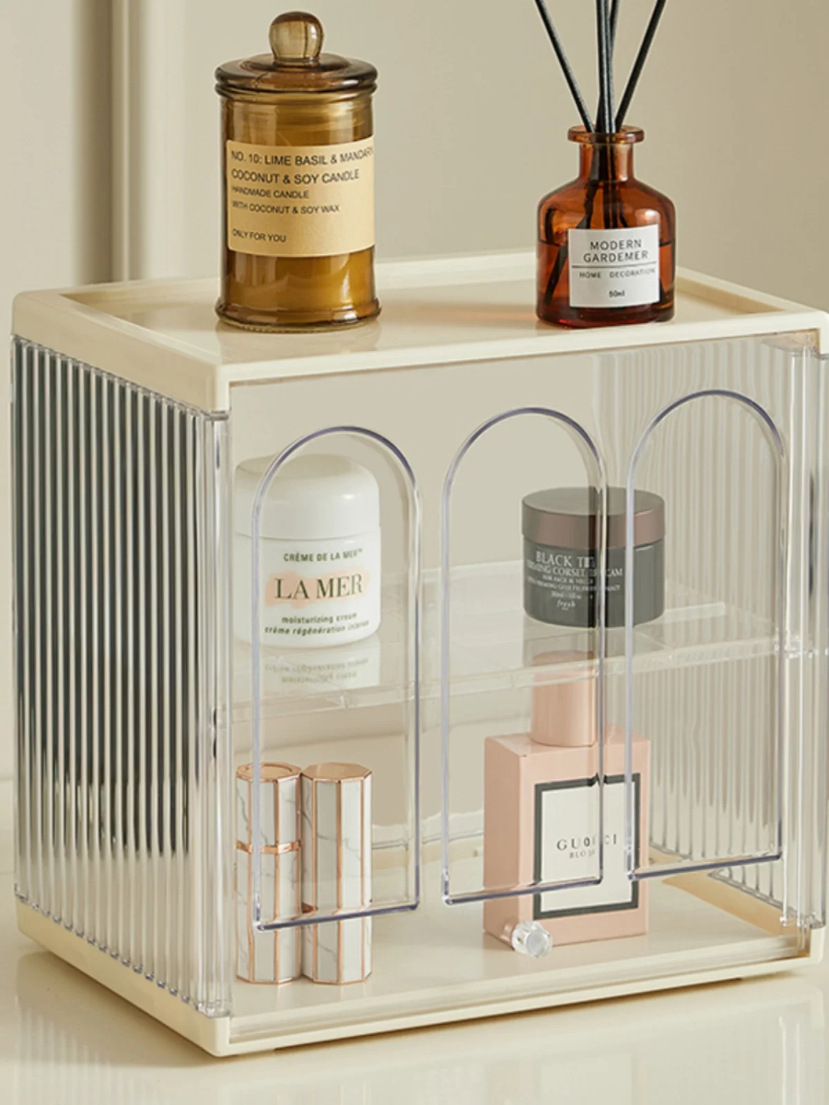 صندوق تخزين أكريليك لكبسولات القهوة وأكياس الشاي، منظف مكتبي مقاوم للغبار والماء، قابل للتركيب، مصنوع من مادة PET، مناسب للاس...