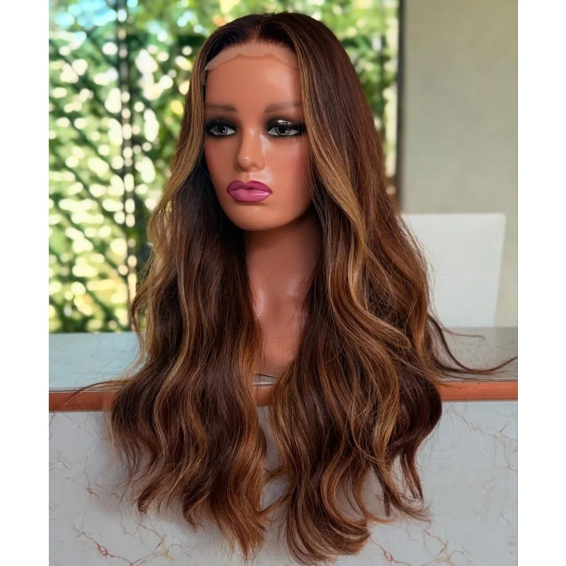 

Термостойкое волокно, коричневый, блондин, мелирование волос, парик, синтетические кружевные парики, высокое качество, объемная волна, кружевной передний парик