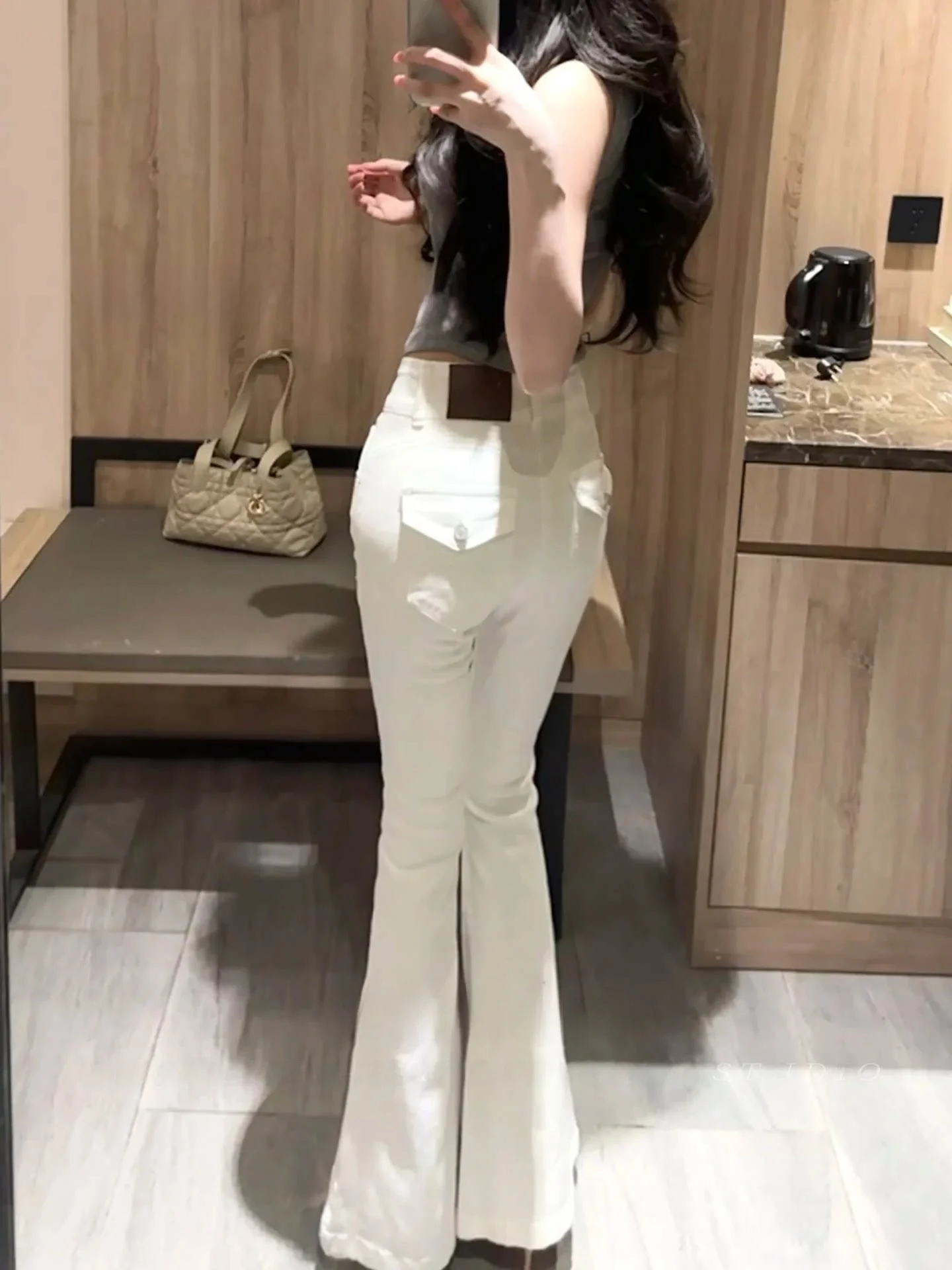 

High Waist Cotton Stretch Denim Micro Flared Jeans Women's Casual Slimming Long Leg Lengthening High Waist Jeans