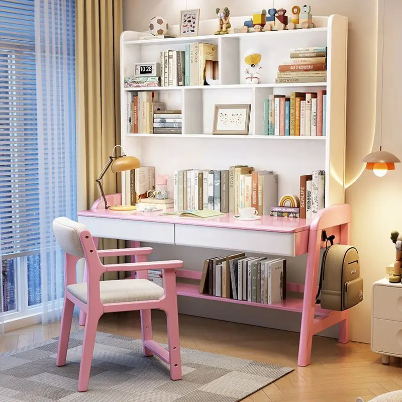 

Modern Computer Desk with Bookshelf and Storage Drawers Wood Home Office Furniture Writing Desk for Home Office or Study Room
